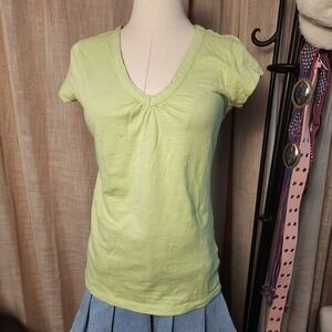SO Lime Green Slub Cotton V Neck Baby Tee Cap Sleeve Preppy Top